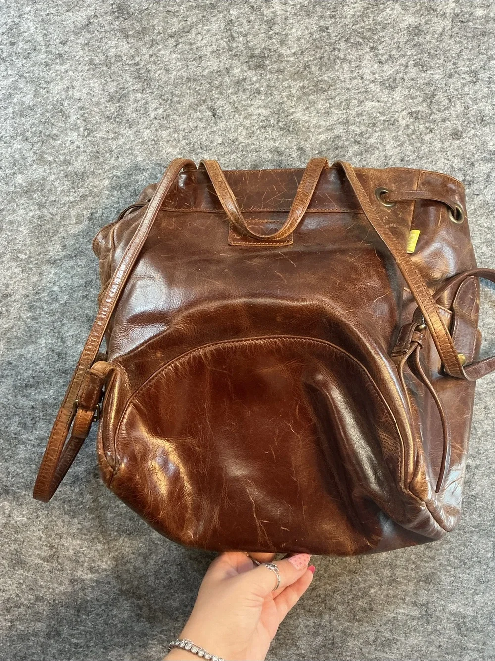 Joyn Brown Leather Backpack With Floral Lining